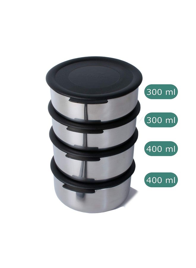 Ecoline Stainless Steel V4 Lunch Box (Capacity 1400ml, 2 containers 400ml, 2 container 300ml, Black) - Image 3